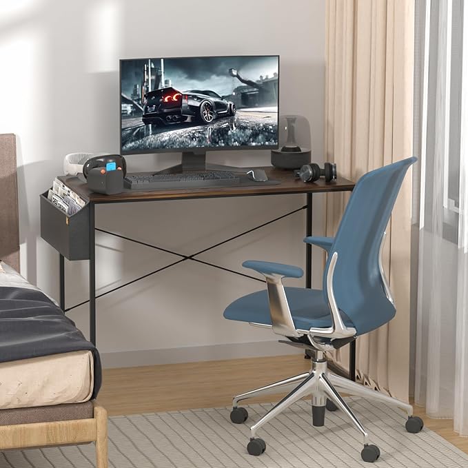 MoNiBloom Home Office Gaming Desk, 40 Inches Computer Study Table with A Storage Bag, Rustic Brown