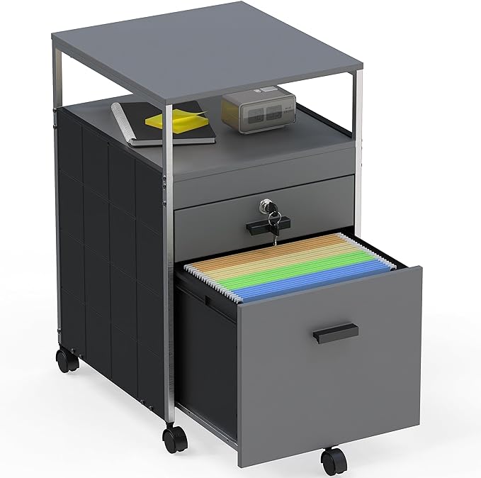 SHW Rolling File Cabinet w/ 2 Drawers & Open Shelf, Gray