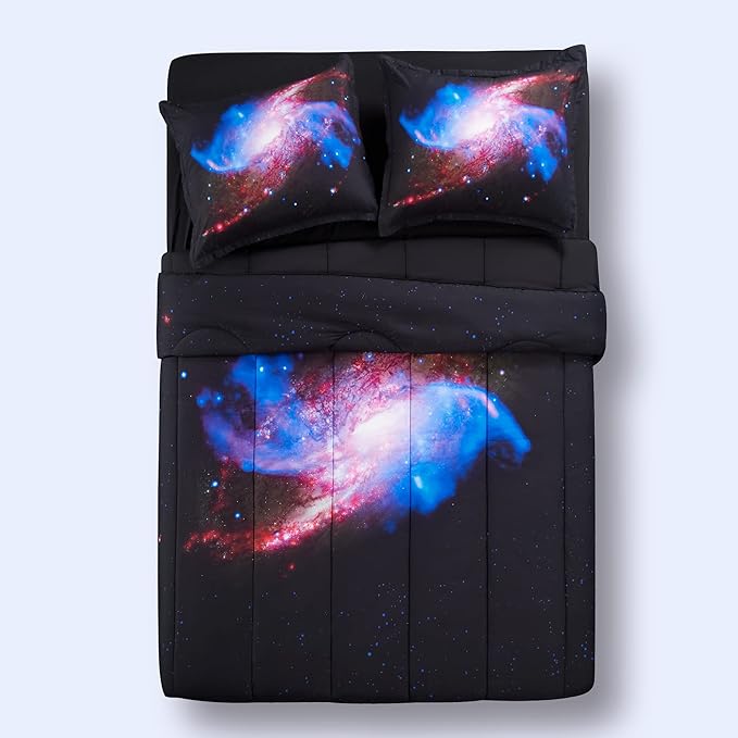 SLEEP ZONE Kids Bedding Twin Comforter Set - Super Soft & Cute Printed 2-Piece Comforter Set All Seasons for Boys, Girls, Fade Resistant, Machine Washable, Purple Galaxy