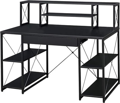 Acme Amiel Wooden 1-Drawer Writing Desk with Small Hutch in Black
