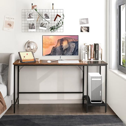 Multifunctional Computer Desk, Industrial Study Writing Desk w/Removable Storage Shelf, Heavy-Duty Metal Frame, 55 Inch Desk for Home Office, Gaming Room, Bedroom (Rustic Brown)