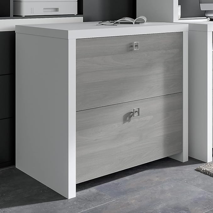 Office by kathy ireland Echo 2-Drawer Lateral File Cabinet, Letter/Legal, Pure White/Modern Gray, 32-inch (KI60502-03)