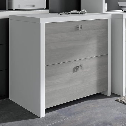 Office by kathy ireland Echo 2-Drawer Lateral File Cabinet, Letter/Legal, Pure White/Modern Gray, 32-inch (KI60502-03)