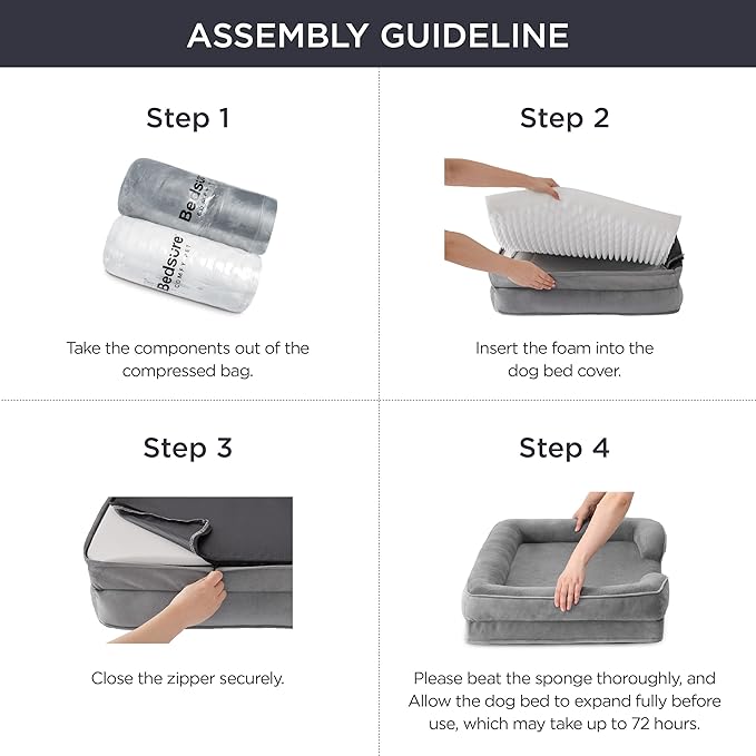 Bedsure Cat Beds for Indoor Cats - Washable Bolster Dog Sofa Beds for Extra Small Dogs, Supportive Foam Pet Couch Bed with Removable Washable Cover, Waterproof Lining and Nonskid Bottom, Grey