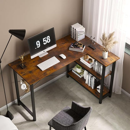 COTUBLR L Shaped Computer Desk, 47 Inch Small Corner Desk with Storage Shelves, Computer Desk Table Laptop Table Writing Desk Study Table for Home Office Workstation Small Spaces (Rustic Brown)