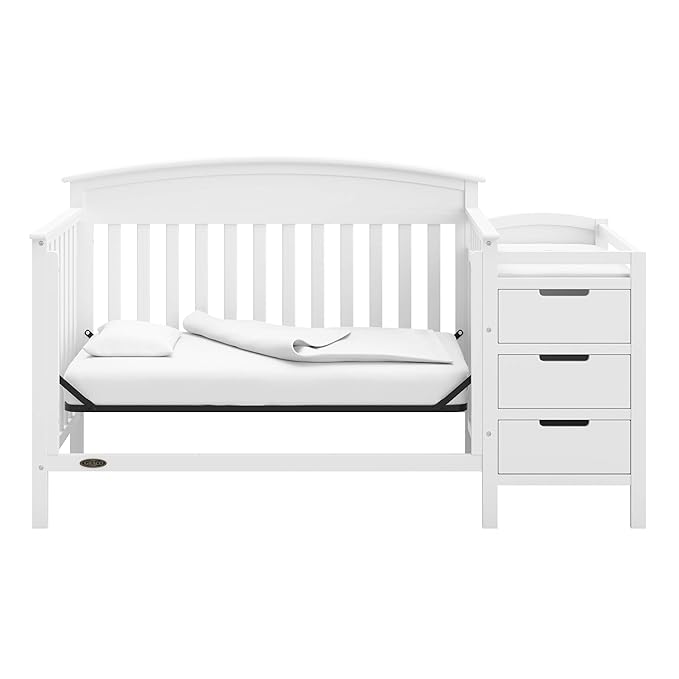 Graco Benton 4-in-1 Convertible Crib and Changer (White) – Crib and Changing Table Combo, Includes Water-Resistant Changing Pad, 3 Drawers, Converts to Toddler Bed, Daybed and Full-Size Bed