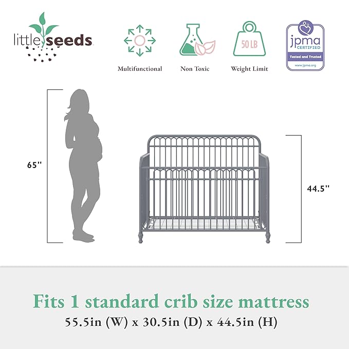 Little Seeds Ivy 3-in-1 Convertible Metal Crib, Dove Gray