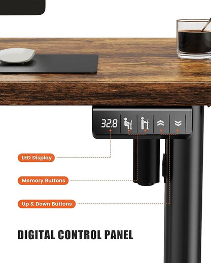 Electric Standing Desk Stand Up Adjustable Height Desk, 48" x 24" Home Office Desk, Low Noise Sit Stand Desk, Computer Desk with Whole Piece Board, Child Lock & Memory Function