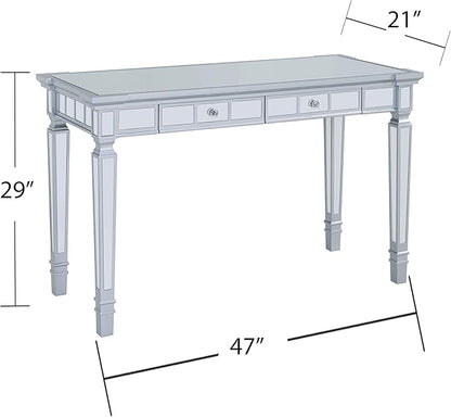 SEI Furniture Glenview Glam Mirrored Writing Desk w/ Drawers, Matte Silver