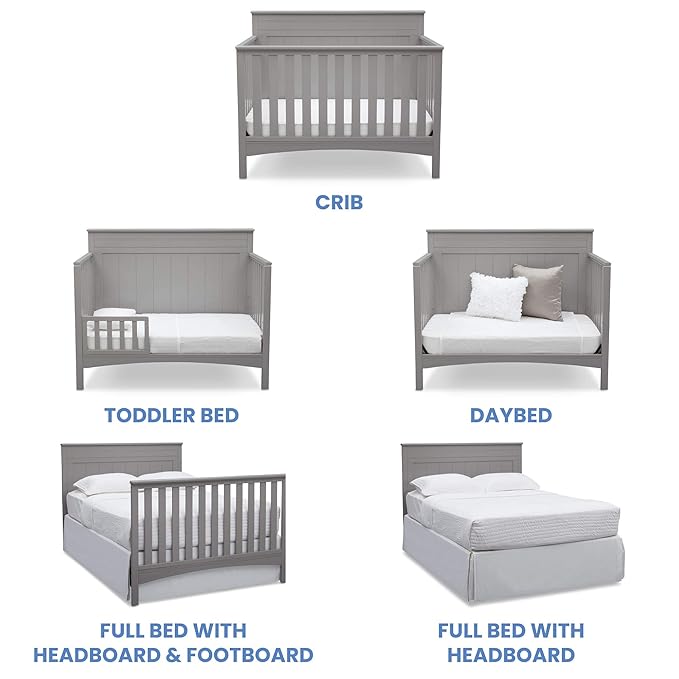 Delta Children Fancy 4-in-1 Crib, Grey + Serta Perfect Slumber Dual Sided Recycled Fiber Core Crib and Toddler Mattress (Bundle)