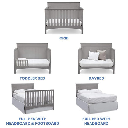 Delta Children Fancy 4-in-1 Crib, Grey + Serta Perfect Slumber Dual Sided Recycled Fiber Core Crib and Toddler Mattress (Bundle)