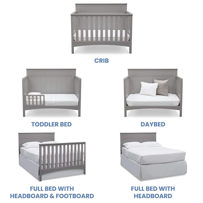 Delta Children Fancy 4-in-1 Convertible Baby Crib - Greenguard Gold Certified, Grey