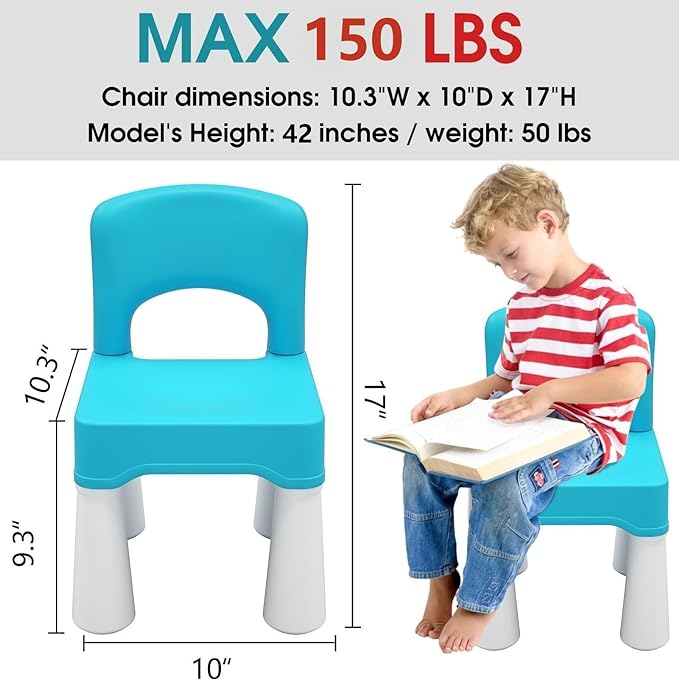 burgkidz Plastic Toddler Chair, Durable and Lightweight Kids Chair, 9.3" Height Seat, Indoor or Outdoor Use for Toddlers Boys Girls Blue