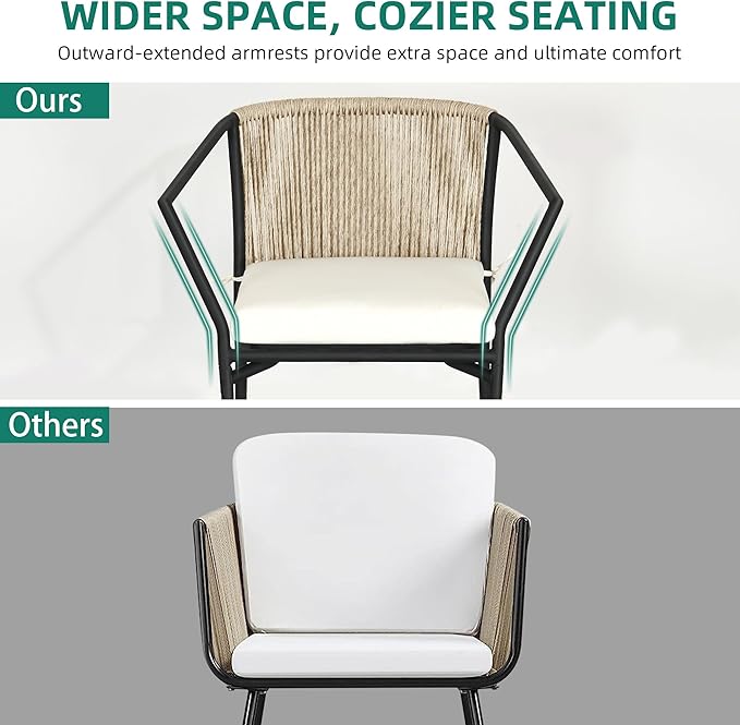 YITAHOME Wicker 3-Piece Outdoor Bistro Set, All-Weather Patio Conversation Set with Stackable Chairs & Table, Outdoor Sectional Furniture Set for Balcony, Backyard, Pool, Porch, Deck - Beige