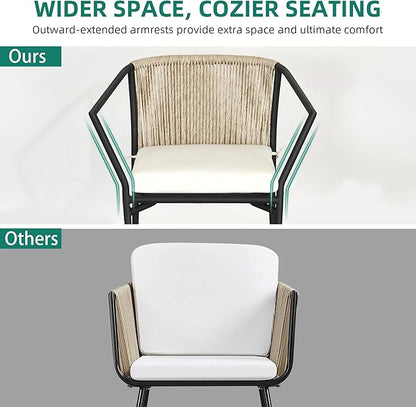 YITAHOME Wicker 3-Piece Outdoor Bistro Set, All-Weather Patio Conversation Set with Stackable Chairs & Table, Outdoor Sectional Furniture Set for Balcony, Backyard, Pool, Porch, Deck - Beige