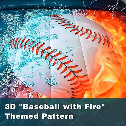 Andency 3D Baseball Comforter Twin(66x90 Inch), 2 Pieces(1 Baseball Comforter, 1 Pillowcase) Sport Microfiber Baseball Comforter Bedding Set for Boy Kids