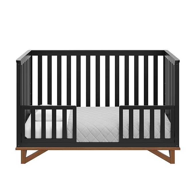 Storkcraft Santa Monica 5-in-1 Convertible Crib (Black with Vintage Driftwood) – GREENGUARD Gold Certified, Modern Design, Two-Tone Baby Crib, Converts to Toddler Bed, Daybed and Full-Size Bed