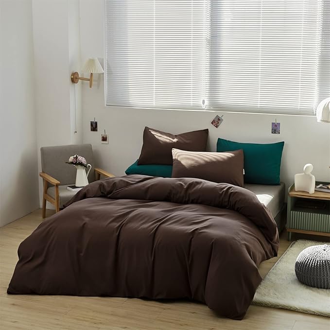 Chestnut Brown Comforter Set Full Coffee Color Bedding Set 3 Pieces Solid Brown Color All Season Blanket Set Women Coffee Color Lightweight Comforter Set Full