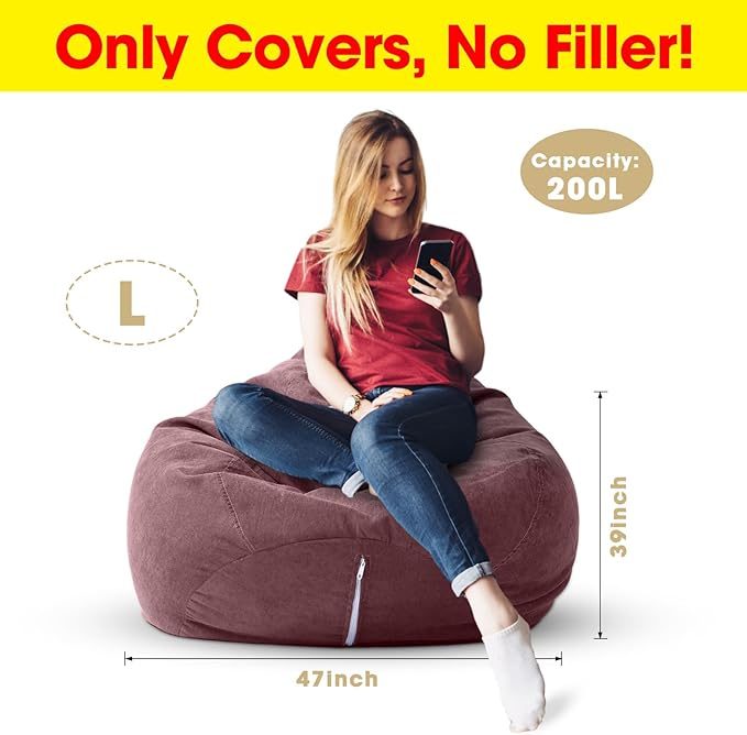 2 Pcs Bean Bag Cover Stuffed Animal Storage Bean Bag Chair Cover Soft Corduroy Stuffed Animal Bean Bag Storage for Kids Adults Indoor Bedroom Organizing Plush Toys (Pink Purple,200l)