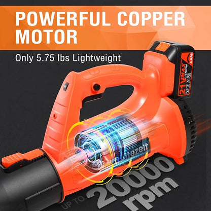 Cordless Leaf Blower - 21V Electric Yard Blower 350CFM 150MPH with 4.0Ah Battery & Charger, 6-Speed Adjustable for Lawn Care, Snow Blowing, Debris & Dust
