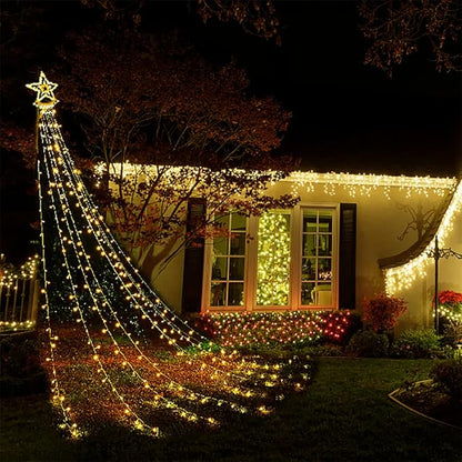 Christmas Lights Outdoor, Aokudoni 12.6ft 8-Lighting Modes Waterfall Lights for Christmas, Outdoor Christmas Decorations for Yard, Christmas Lights for Tree House Holiday Party, Warm White