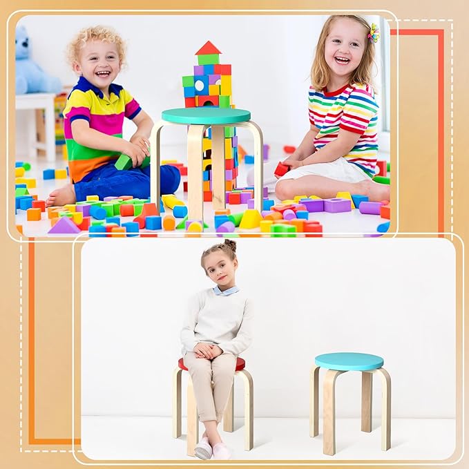 4 Pcs 12 Inch Bentwood Stacking Stool for Kids Colored Durable Round Nesting Stool Flexible Wood Stackable Stool Chairs for Playroom Daycare Home Classroom (Bright Color)