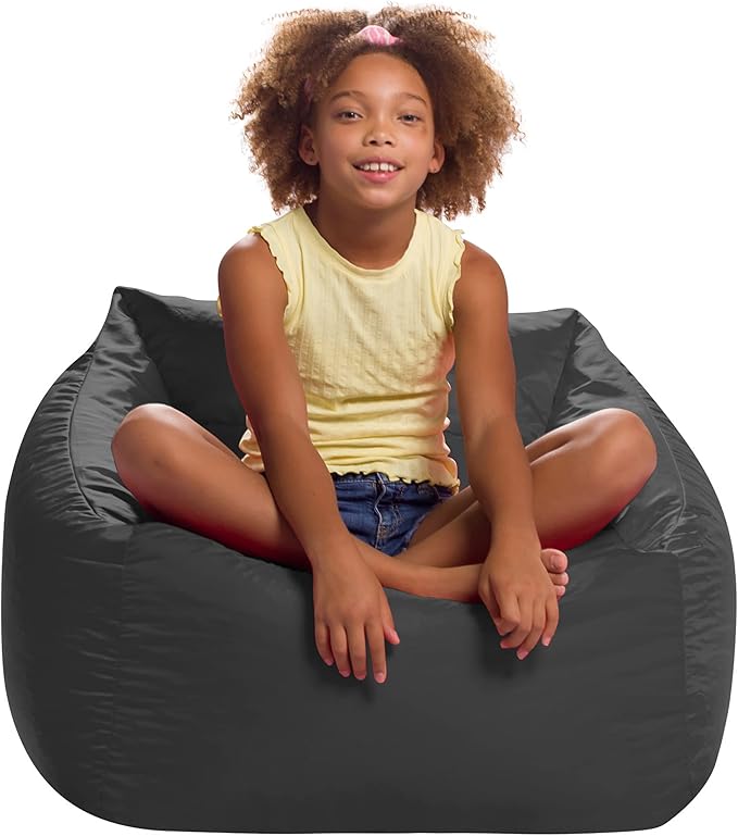 Posh Creations Structured Comfy Seat for Playrooms and Bedrooms, Large Bean Bag Chair, Coronado Chair, Charcoal Gray