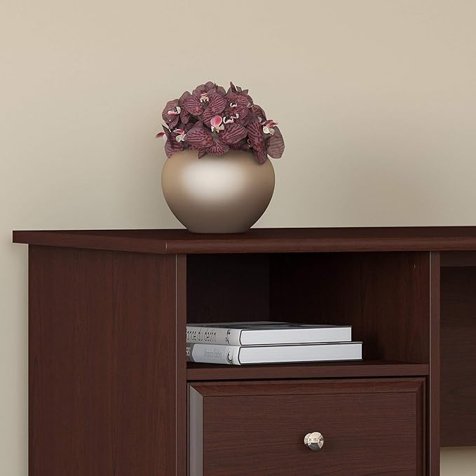 Bush Furniture L Shaped Desk with Drawers for Executive and Home Office | Cabot Collection Corner Table with Storage and Chrome Hardware Return, 72W, Harvest Cherry
