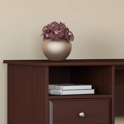 Bush Furniture L Shaped Desk with Drawers for Executive and Home Office | Cabot Collection Corner Table with Storage and Chrome Hardware Return, 72W, Harvest Cherry