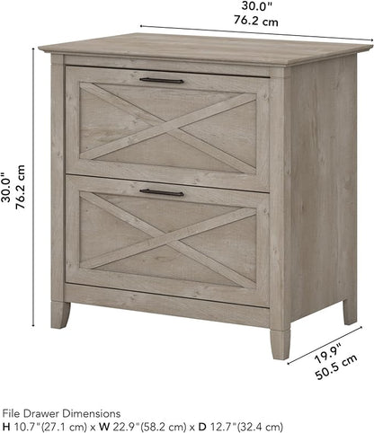 Bush Furniture Key West 2 Drawer Lateral File Cabinet in Washed Gray | Document Storage for Home Office | Accent Chest with Drawers