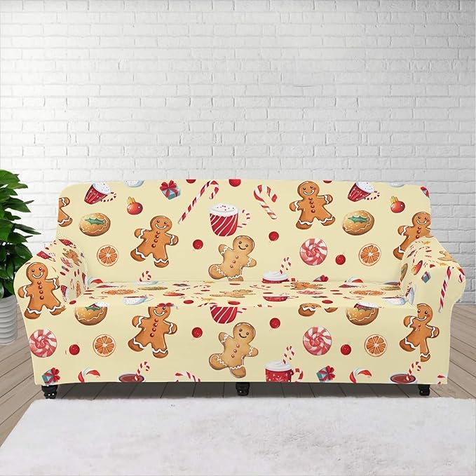 FKELYI Cute Christmas Sofa Couch Cover with Elastic Bottom Stretch Furniture Protector for Indoor Easy Going Stretch Sofa Slipcovers L