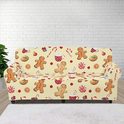 FKELYI Cute Christmas Sofa Couch Cover with Elastic Bottom Stretch Furniture Protector for Indoor Easy Going Stretch Sofa Slipcovers L