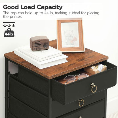 HOOBRO 5-Drawer Chest, File Cabinet, Office Cabinet with Drawers, Rolling Printer Stand, Filing Cabinet for Living Room, Home Office, Nonwovens Drawer, Easy Assembly, Black BFK50WJ01