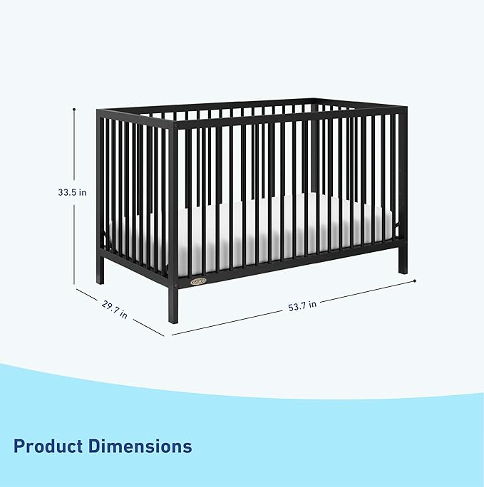 Graco Teddi 5-in-1 Convertible Crib (Black) – GREENGUARD Gold Certified, Converts to Daybed, Toddler & Twin Bed with Headboard and Footboard, Adjustable Mattress Height