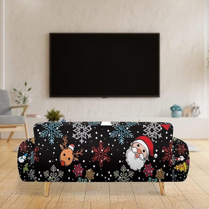 FKELYI Christmas Sofa Slipcover Santa Claus Furniture Protector Washable Easy Going Stretch Sofa Slipcover with Elastic Bottom XL