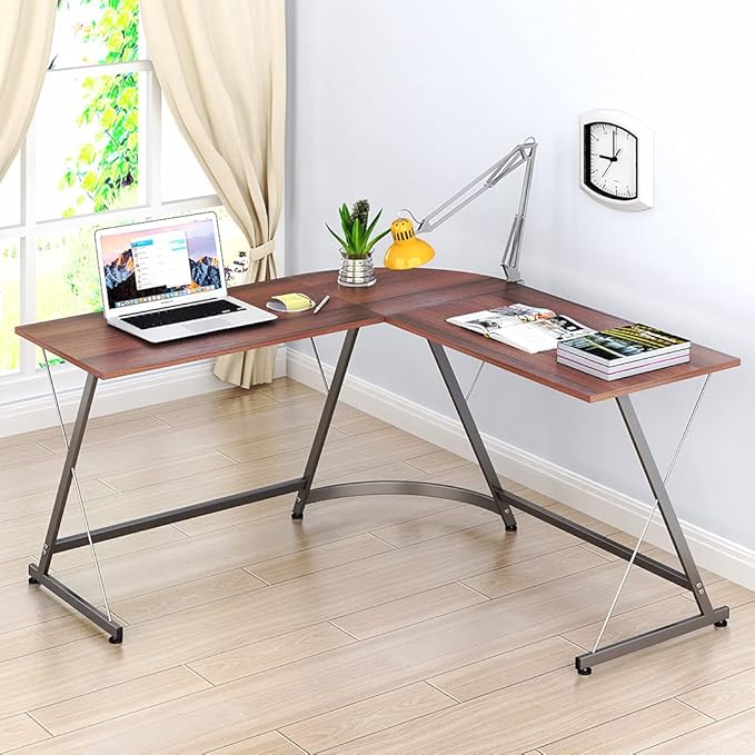 SHW L-Shaped Computer Gaming Desk, Walnut