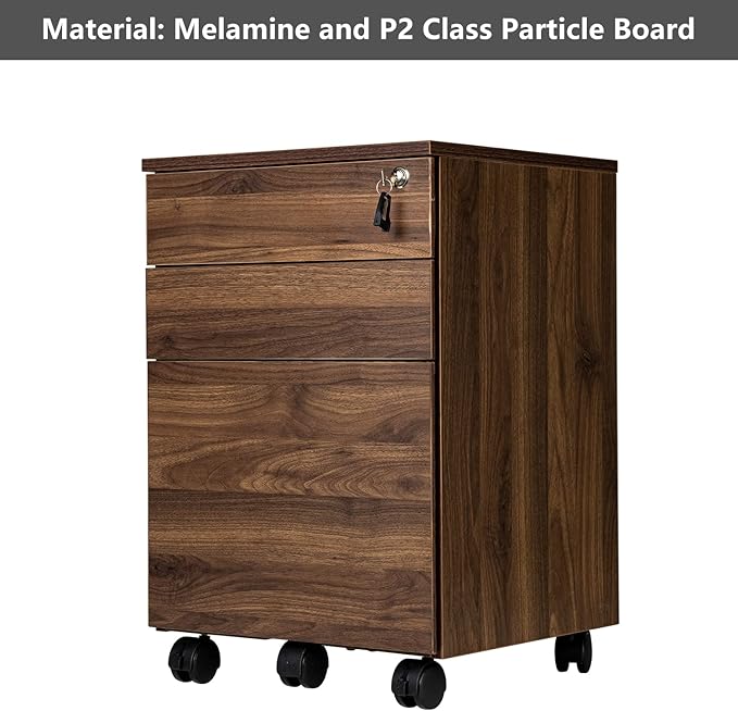 TOPSKY 3 Drawers Wood Mobile File Cabinet Fully Assembled Except Castors (Rustic Brown, 16.3x15.7x24.4)