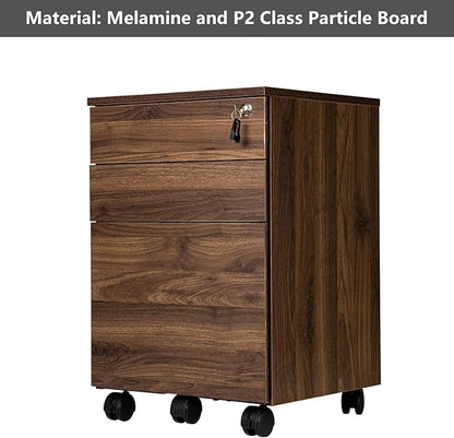 TOPSKY 3 Drawers Wood Mobile File Cabinet Fully Assembled Except Castors (Rustic Brown, 16.3x15.7x24.4)