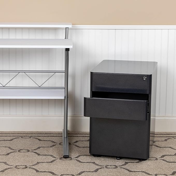 Flash Furniture Warner Modern 3-Drawer Mobile Locking Filing Cabinet with Anti-Tilt Mechanism and Hanging Drawer for Legal & Letter Files, Black
