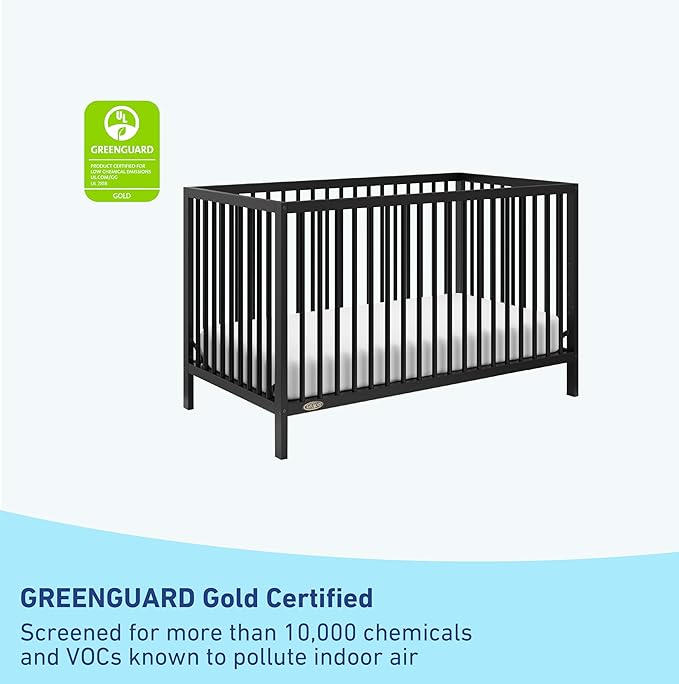 Graco Teddi 5-in-1 Convertible Crib (Black) – GREENGUARD Gold Certified, Converts to Daybed, Toddler & Twin Bed with Headboard and Footboard, Adjustable Mattress Height