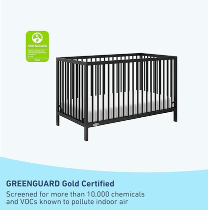 Graco Teddi 5-in-1 Convertible Crib (Black) – GREENGUARD Gold Certified, Converts to Daybed, Toddler & Twin Bed with Headboard and Footboard, Adjustable Mattress Height