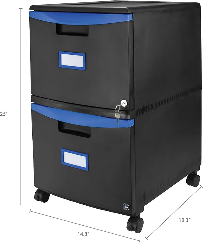 Storex 61314A01C File Cabinet, 1-Pack, Black/Blue