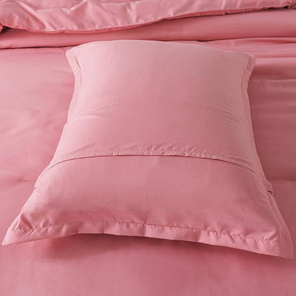 Queen Pink Comforter Set, Blush Women Girls Pink Skin-Friendly Boho Bedding Set & Collections, Breathable Fluffy Microfiber 3 PCS (90"x90") Comforter Set for All Seasons with Pillowcases