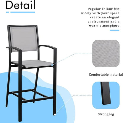 Shintenchi Patio Dining Sets, All Weather Textile Fabric Outdoor High Stool Bistro Set with 4 Bar Chairs and High Glass Table for Home, Backyard, Garden, Lawn, Porch, 5 Pieces