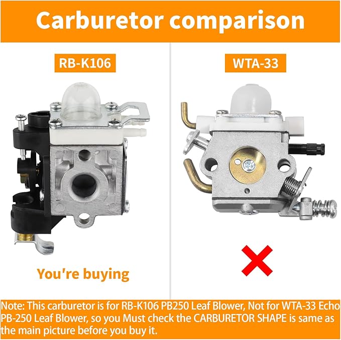PB250 Carburetor Air Filter kit for Echo ES-250 Leaf Blower RB-K106 PB-250 Blower PB-250LN 165 Mph and 391 Cfm A021003661 Carburetor w Fuel Line