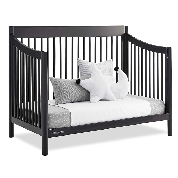 Delta Children Brooks 6-in-1 Convertible Crib, Midnight Grey + Simmons Kids Quiet Nights Breathable Crib Mattress with Removable/Machine Washable Cover (Bundle)