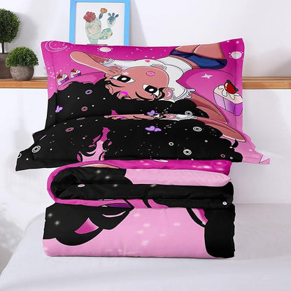 African American Black Girl Comforter Set, Twin Size Bedding Set for girls, Pink Black Girls Bedroom Decor Bed Set, Princess Bedding Set with 1 Comforter and 2 Pillow Cases