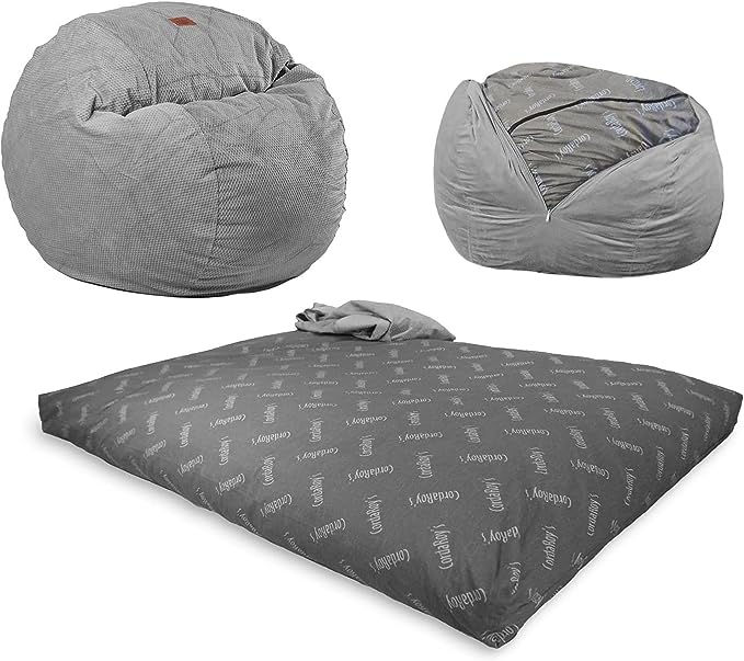 CordaRoy's Chenille Bean Bag Chair, Convertible Chair Folds from Bean Bag to Lounger, As Seen on Shark Tank, Charcoal - Queen Size
