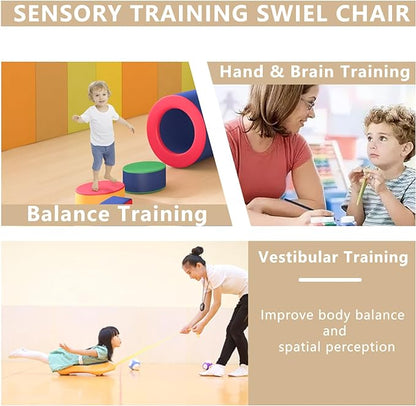 MIV Kids Sensory Swivel Chair, Autism Kids Swivel Chair, Sensory Spin Chair, Metal Base, Non-Slip Design, Blue, Assembly Required