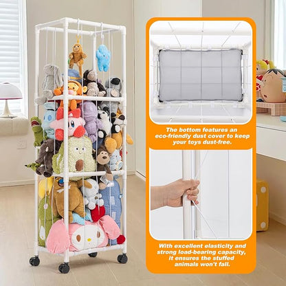 Stuffed Animal Zoo Storage, Extra Large Stuffed Animal Holder with Dust Cloth and Universal Wheels, Toy Storage Organizer, Plush Storage Organizer Shelf for Birthday Gift, Nursery Play Room Bedroom